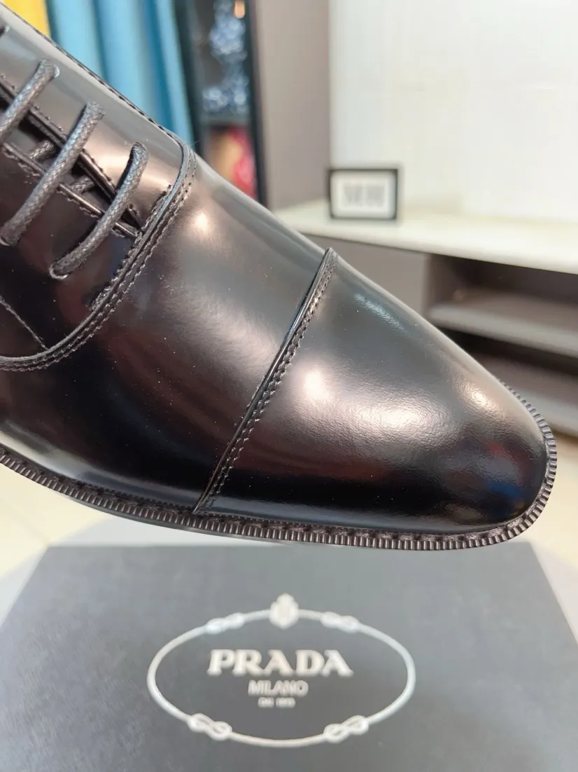 Men's shoes 💰540🌹🌹【PRADA Leather Shoes】Top purchasing agent Original imported Italian custom cowhide leather surface, fully imported water-dyed breathable cowhide lining, original factory special molded sole super comfortable, size: 38-44